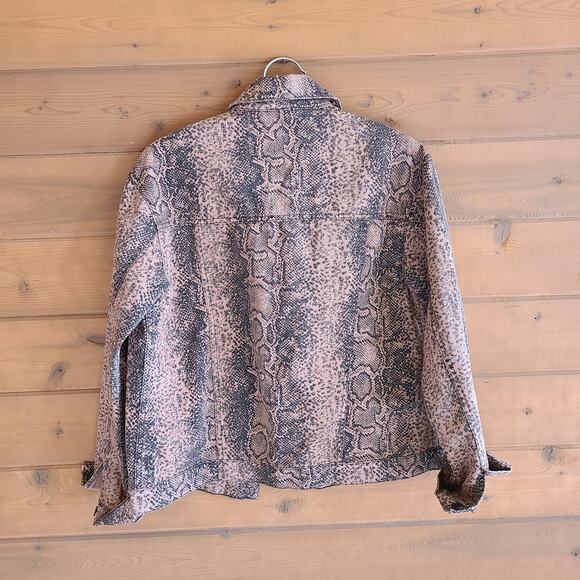 Free People Snake Trucker Jean Denim Jacket Relax Fit Brown Black Small Like New - Picture 3 of 5